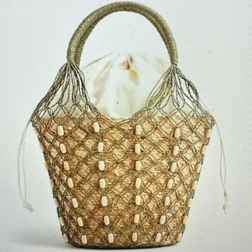 NWT - J. Crew Sedona Beaded Basket Bag in Straw